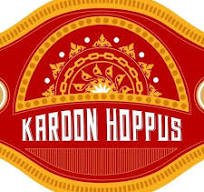 Red and gold wrestling belt design with 'KARDON HOPPUS' text.