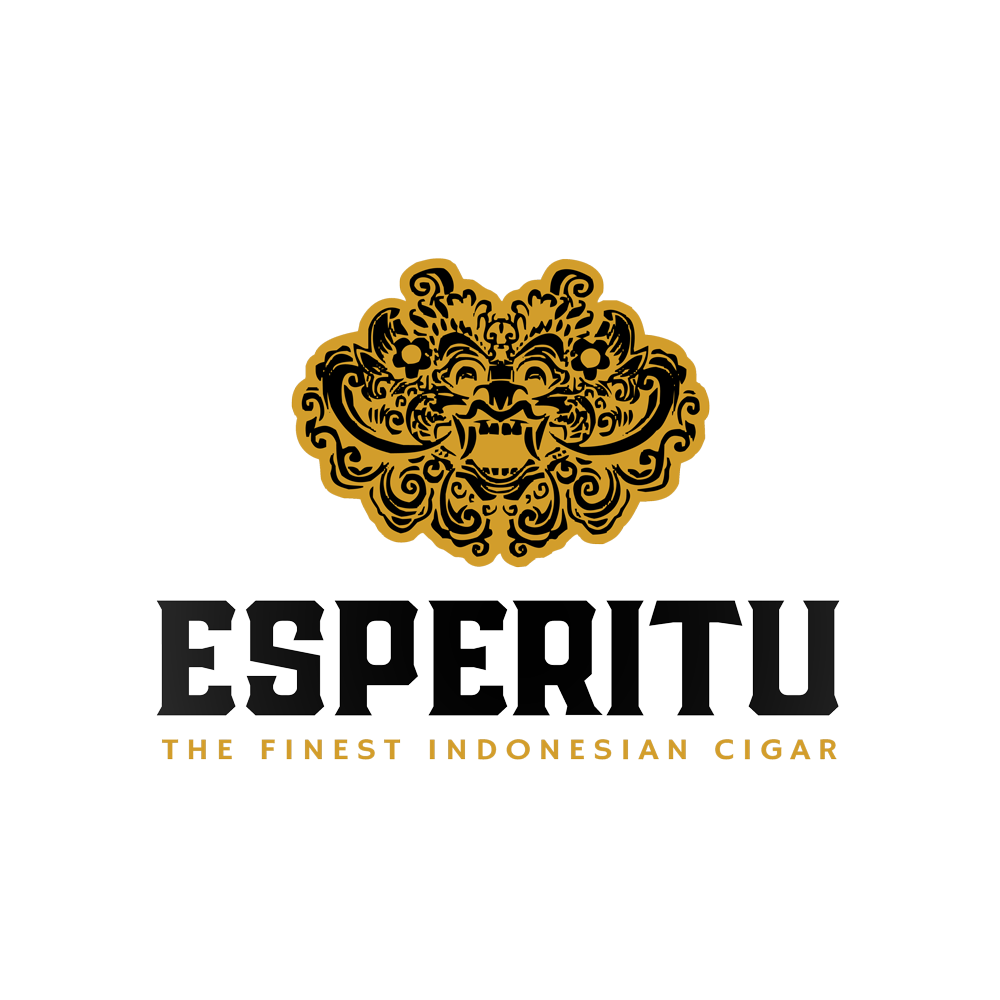 ESPERITU logo with intricate gold Balinese mask, 'Finest Indonesian Cigar'.