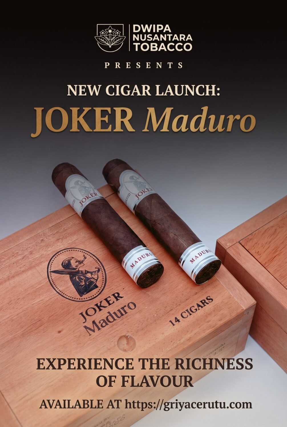 JOKER Maduro new cigar launch with two cigars and box.